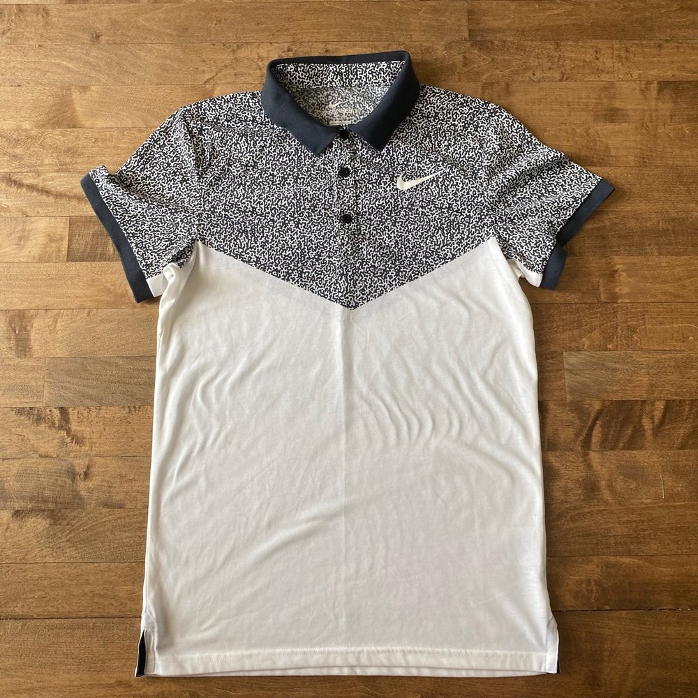 Nike Men’s White and Black Patterned Polo Shirt